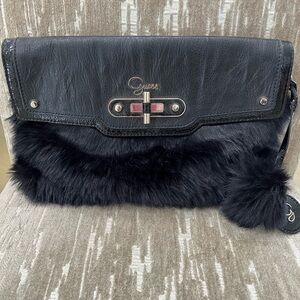 Guess Black Faux Fur Clutch Handbag